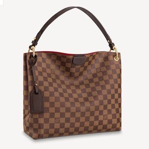 Louis Vuitton Graceful PM Damier Ebene Canvas Hobo Bag with Red Trim